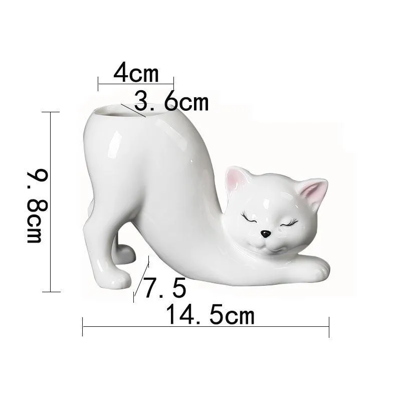 Cute Cartoon Cat Tail Porcelain Flower Pot Vase