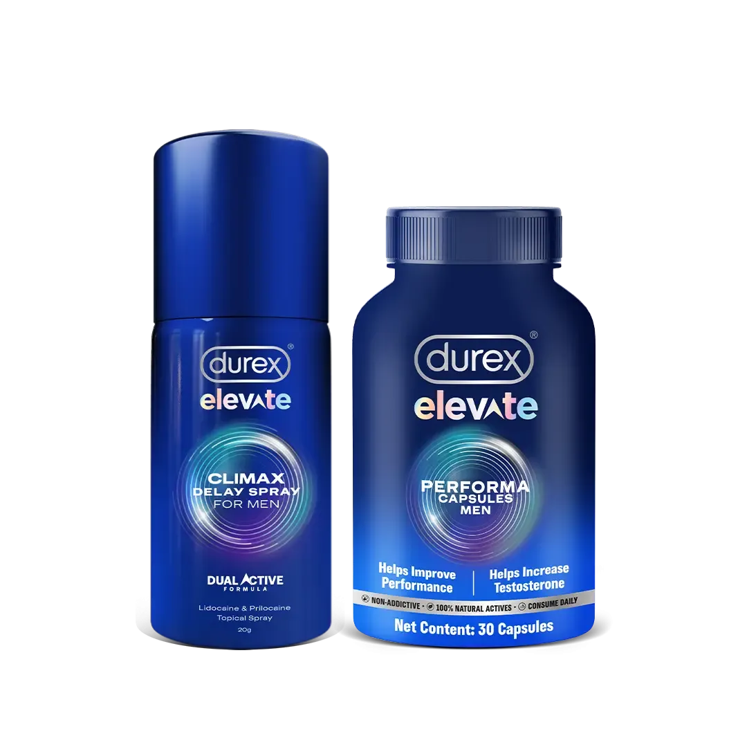 Durex Performance Boost Combo Pack - Durex Elevate Climax Delay Spray   Elevate Performa Capsules