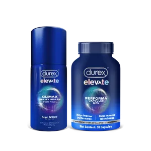 Durex Performance Boost Combo Pack - Durex Elevate Climax Delay Spray   Elevate Performa Capsules
