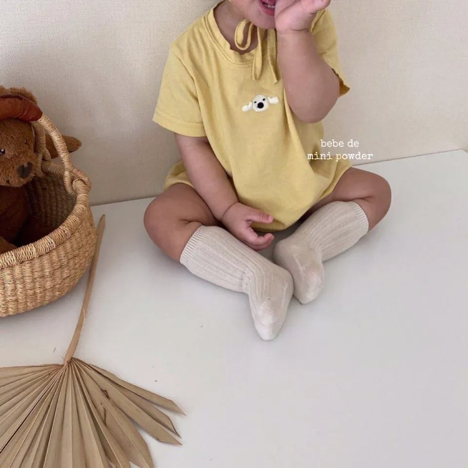 Embroidered Puppy Romper with Matching Bonnet