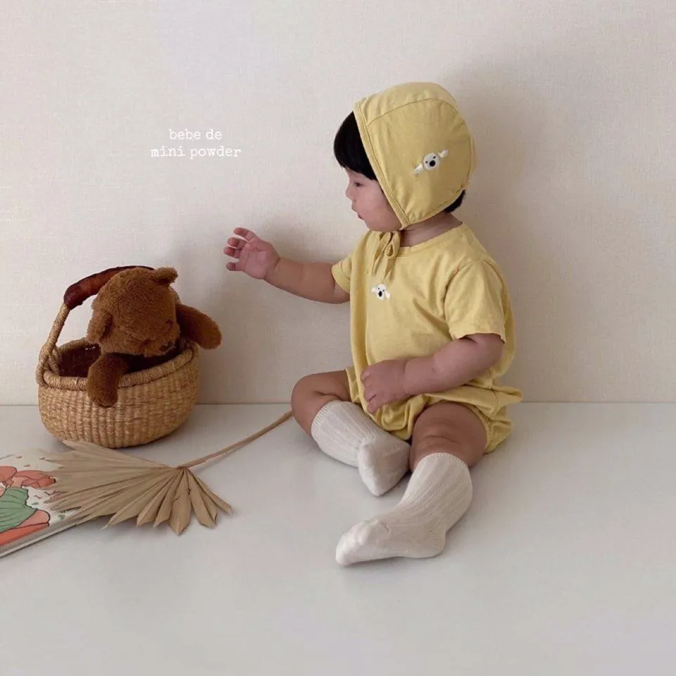 Embroidered Puppy Romper with Matching Bonnet