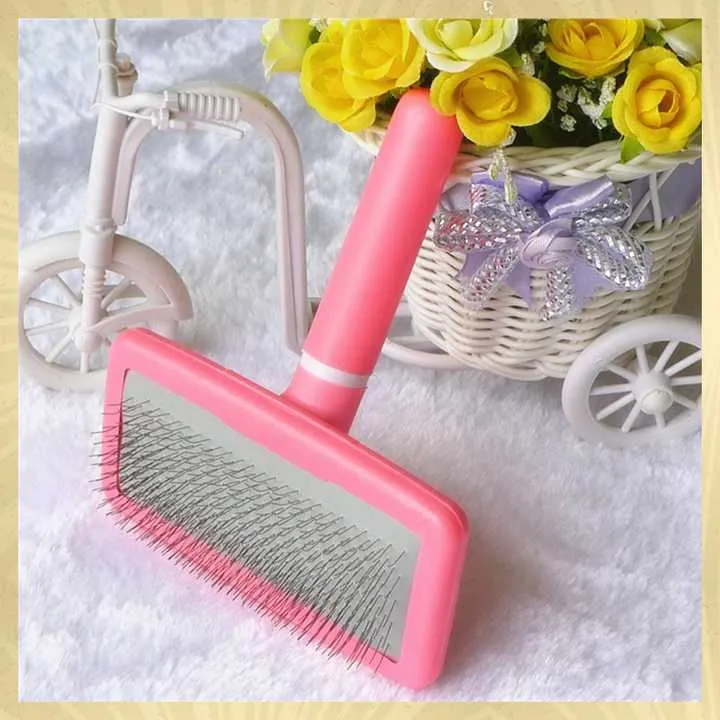 Pink Plastic Handle Pet Dog Cat Animal-فرشاة تنظيف