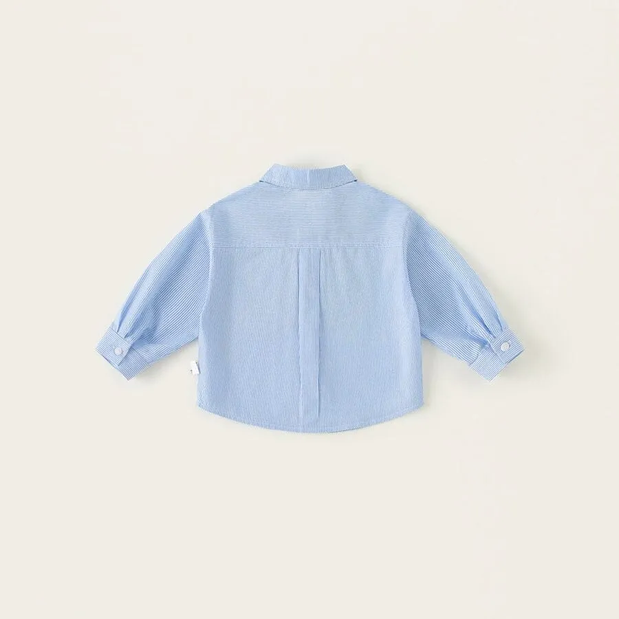 Playful Puppy Embroidered Striped Shirt