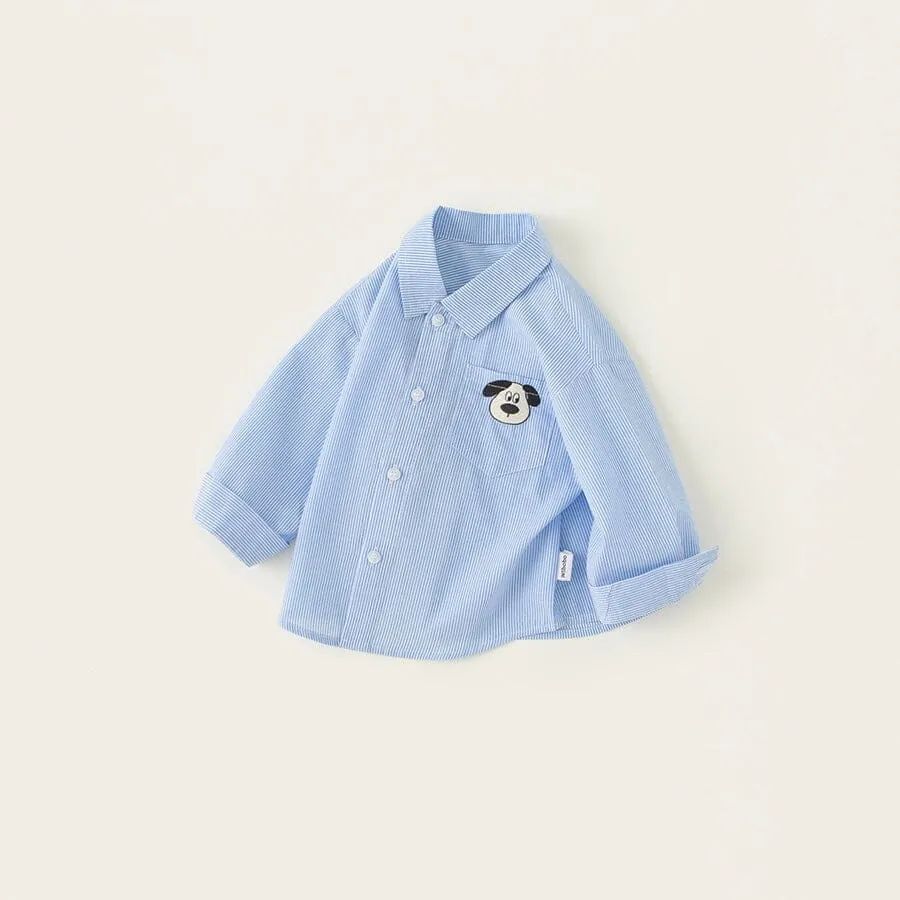 Playful Puppy Embroidered Striped Shirt