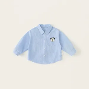 Playful Puppy Embroidered Striped Shirt