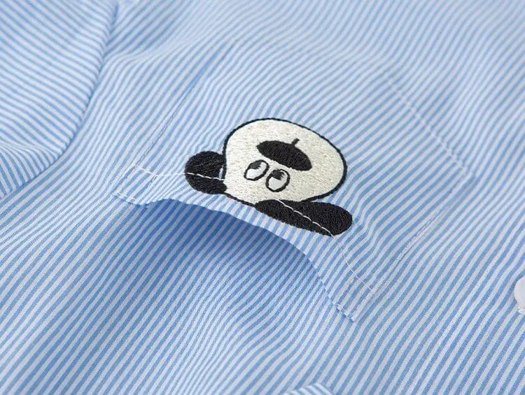 Playful Puppy Embroidered Striped Shirt