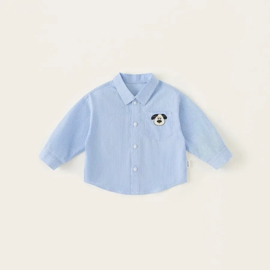 Playful Puppy Embroidered Striped Shirt