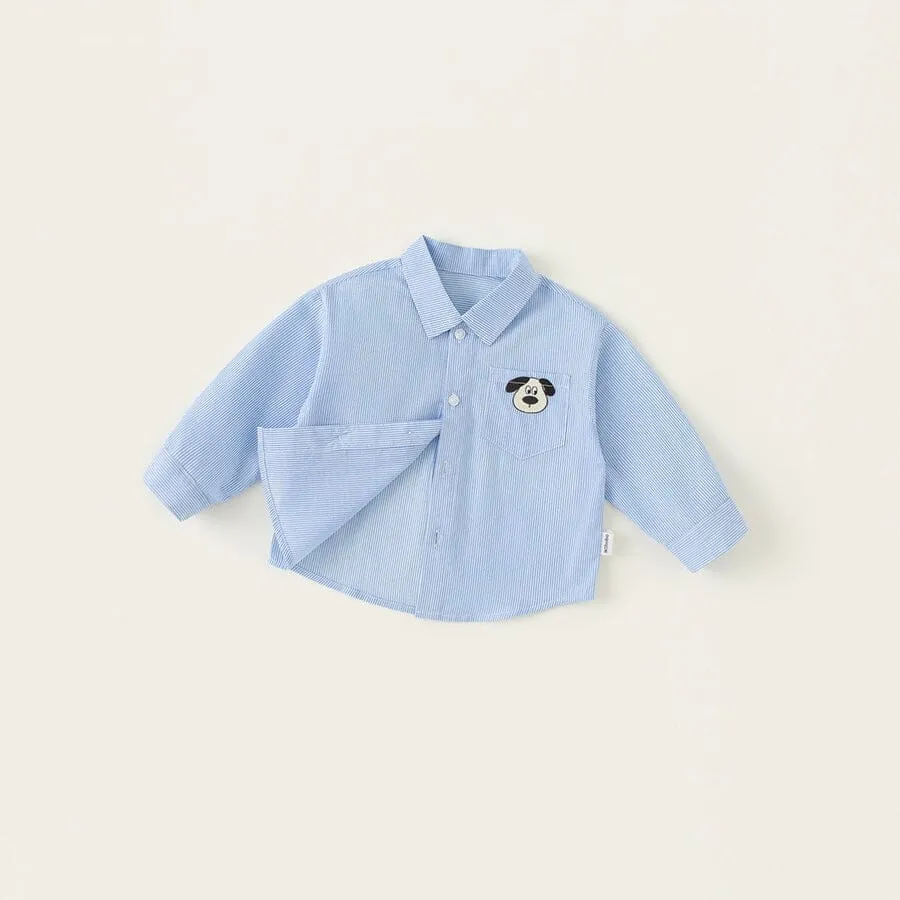 Playful Puppy Embroidered Striped Shirt
